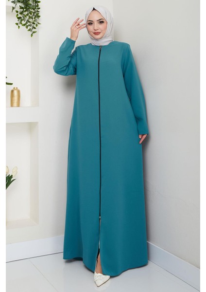 Fermuarlı Büyük Beden Ferace Mint HM2488