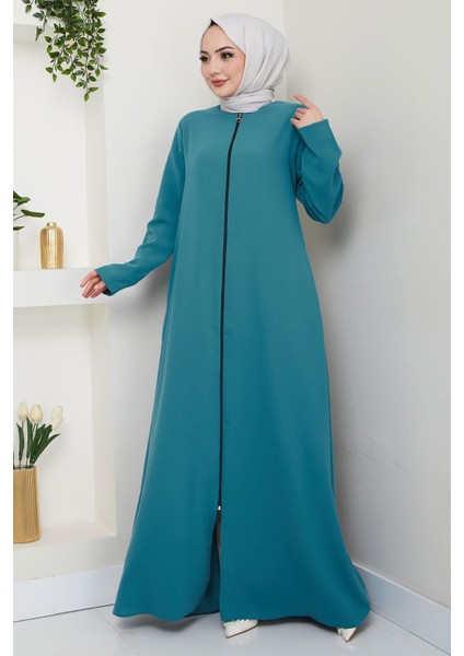 Fermuarlı Büyük Beden Ferace Mint HM2488 fiyatları