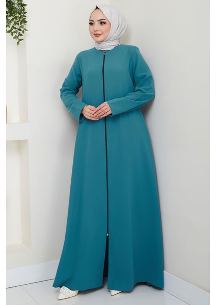 Fermuarlı Büyük Beden Ferace Mint HM2488 modelleri