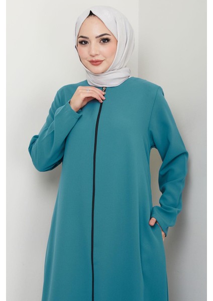 Fermuarlı Büyük Beden Ferace Mint HM2488 fırsatları