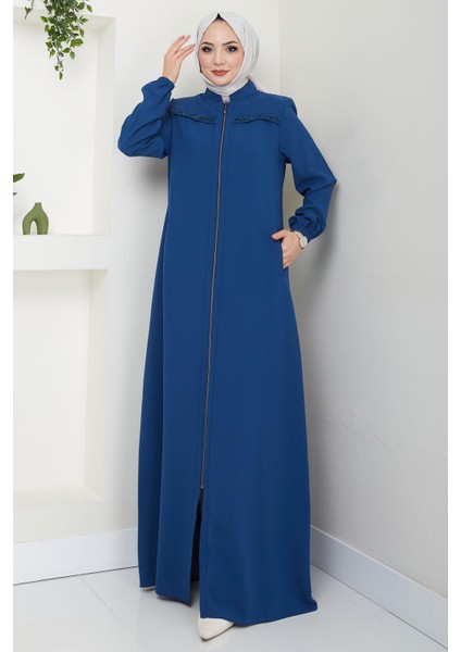 Gala Taş Detaylı Ferace Indigo HM2313