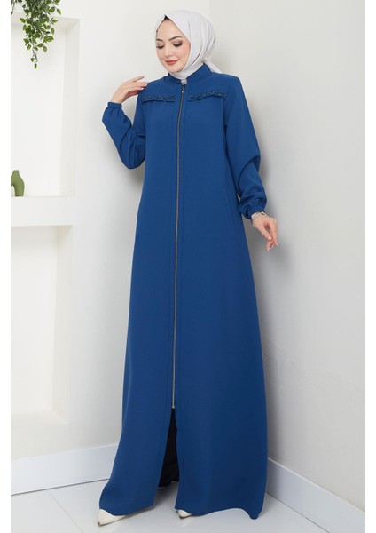 Gala Taş Detaylı Ferace Indigo HM2313