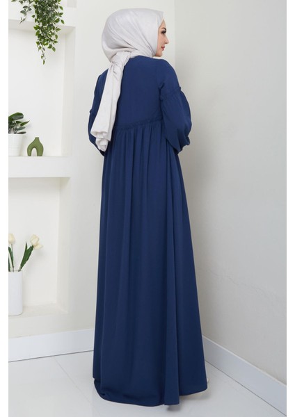 Yaka Bağcıklı Büzgülü Ferace Petrol HM2468 indirimleri