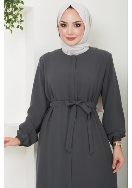 Gizli Patlı Kuşaklı Ferace Antrasit HM2361 fiyatları