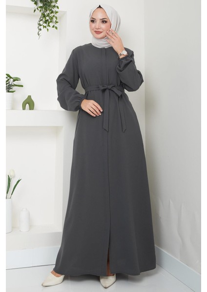 Gizli Patlı Kuşaklı Ferace Antrasit HM2361 modelleri