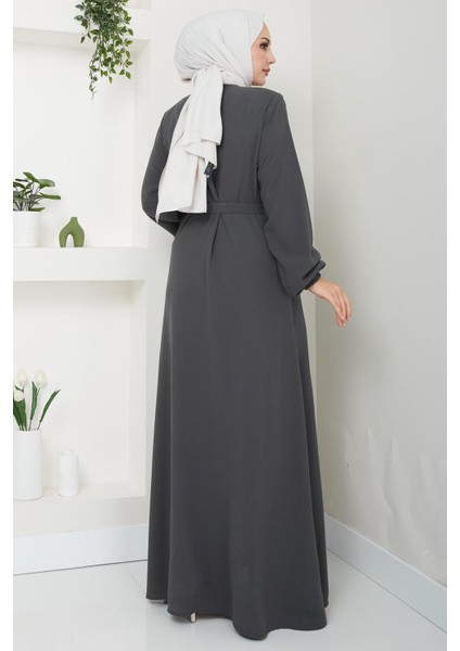 Gizli Patlı Kuşaklı Ferace Antrasit HM2361 indirimleri