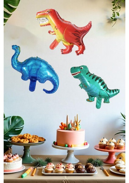 3lü Dinazor Folyo Balon Dinozorlar Folyo Balon Seti
