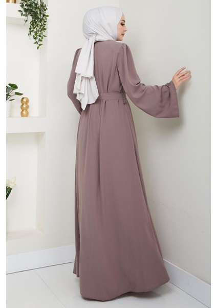 Çiçek Taşlı Kuşaklı Ferace Vizon HM2713 fırsatları