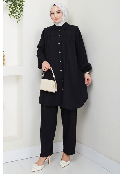Büzgülü Gömlekli Ikili Takım Siyah HM2689
