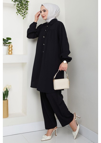Büzgülü Gömlekli Ikili Takım Siyah HM2689 modelleri