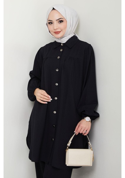 Büzgülü Gömlekli Ikili Takım Siyah HM2689 fırsatları