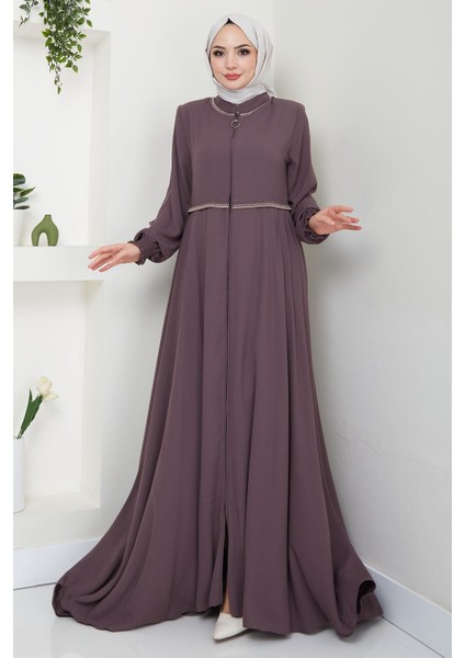 Nakışlı Mevlana Ferace Açık Kahverengi HM2359