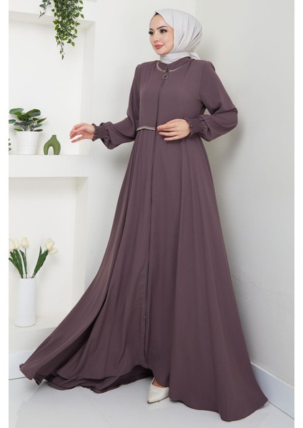 Nakışlı Mevlana Ferace Açık Kahverengi HM2359 fiyatları