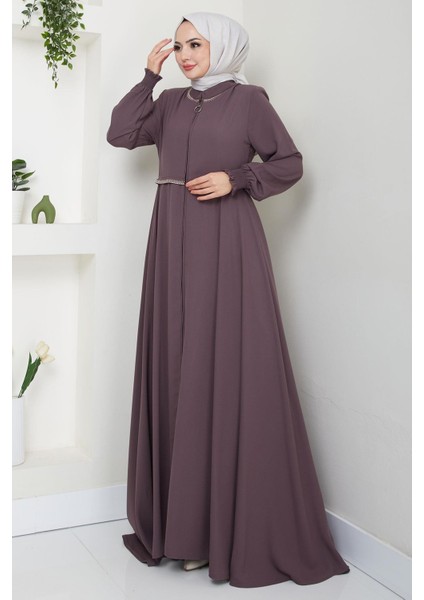 Nakışlı Mevlana Ferace Açık Kahverengi HM2359 modelleri