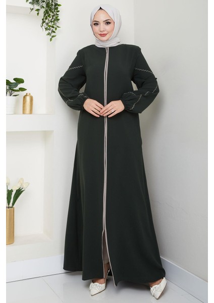 Kolları Nakışlı Ferace Haki HM2721 fiyatları