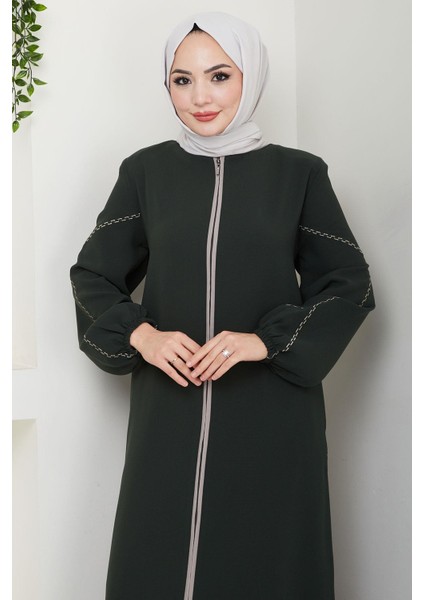 Kolları Nakışlı Ferace Haki HM2721 modelleri