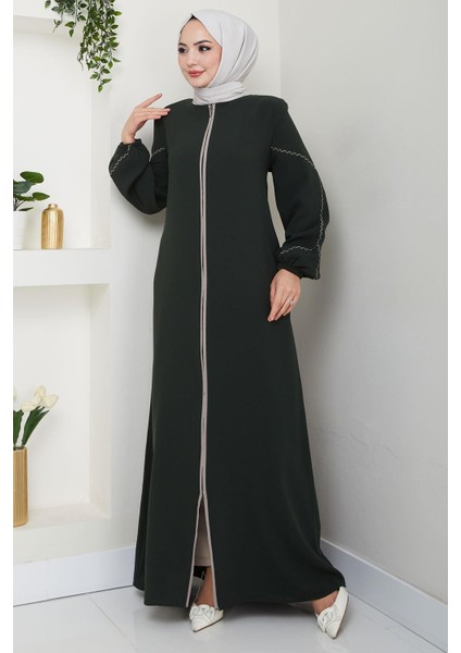 Kolları Nakışlı Ferace Haki HM2721 fırsatları