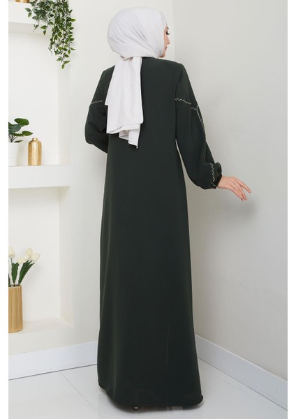 Kolları Nakışlı Ferace Haki HM2721 indirimleri