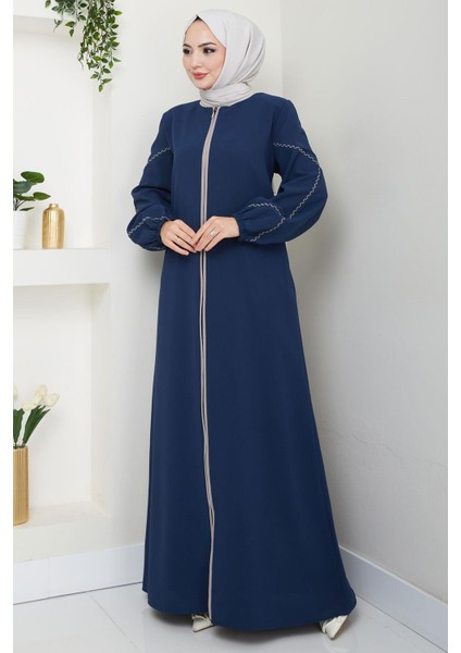 Kolları Nakışlı Ferace Indigo HM2721 fırsatları