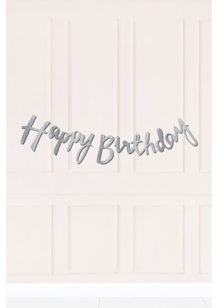 Gümüş Happy Birthday El Yazısı Kaligrafi Banner Doğum Günü Duvar Süsü fiyatları