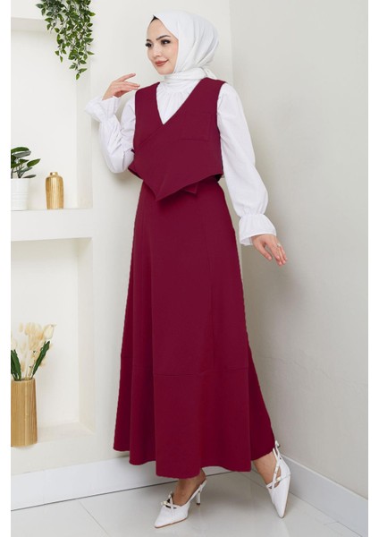 Yandan Bağlamalı Yelekli Takım Bordo HM2723 modelleri