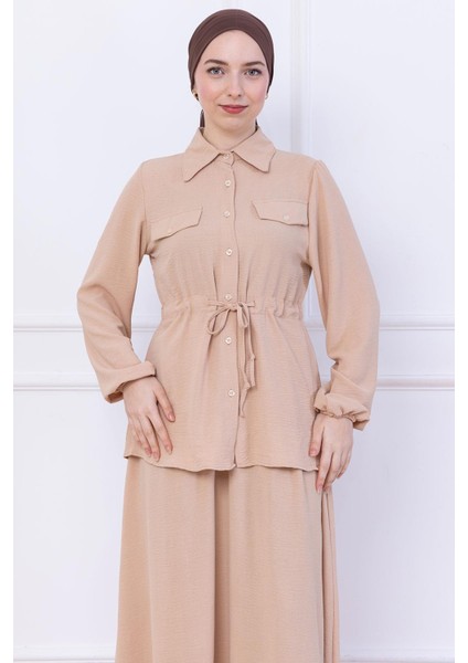 Beli Bağlamalı Etekli Ayrobin Takım Bej HM2734 fiyatları