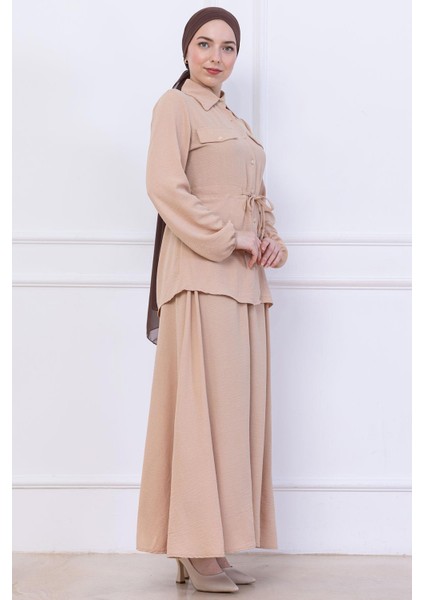 Beli Bağlamalı Etekli Ayrobin Takım Bej HM2734 indirimleri
