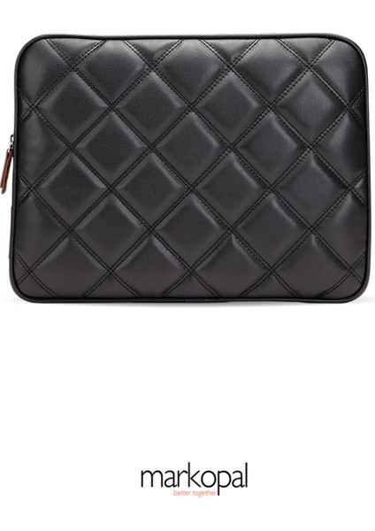 Omuz Askılı Notebook Çanta Tablet Laptop Kılıfı 13"-14" Kapitone Deri Siyah