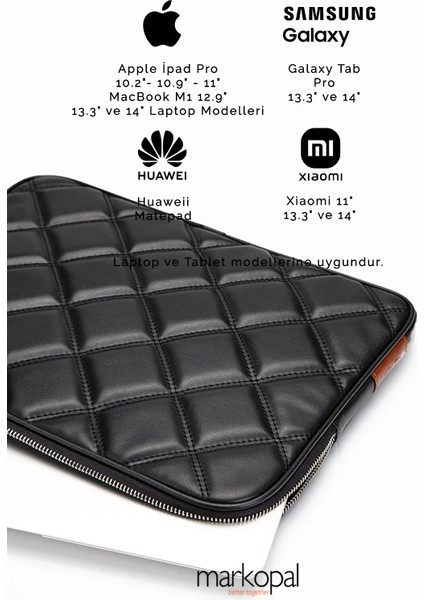 Omuz Askılı Notebook Çanta Tablet Laptop Kılıfı 13"-14" Kapitone Deri Siyah modelleri