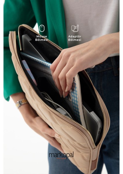Omuz Askılı Notebook Çanta Tablet Laptop Kılıfı 13"-14" Kapitone Deri Siyah fırsatları