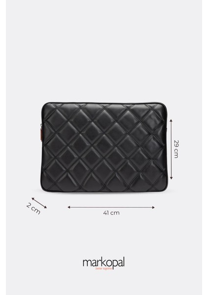Omuz Askılı Notebook Çanta Tablet Laptop Kılıfı 13"-14" Kapitone Deri Siyah