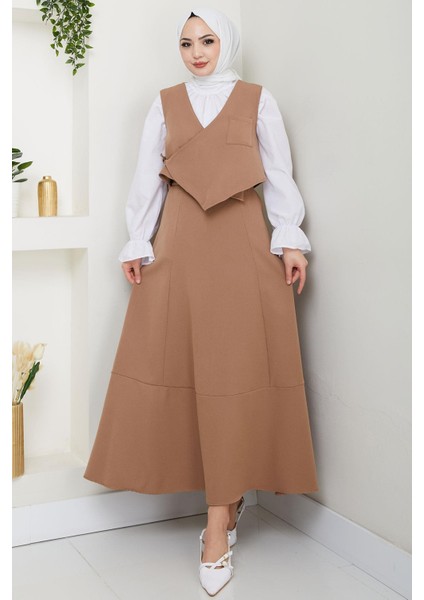 Yandan Bağlamalı Yelekli Takım Vizon HM2723