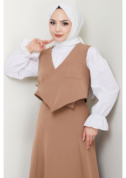 Yandan Bağlamalı Yelekli Takım Vizon HM2723 fırsatları