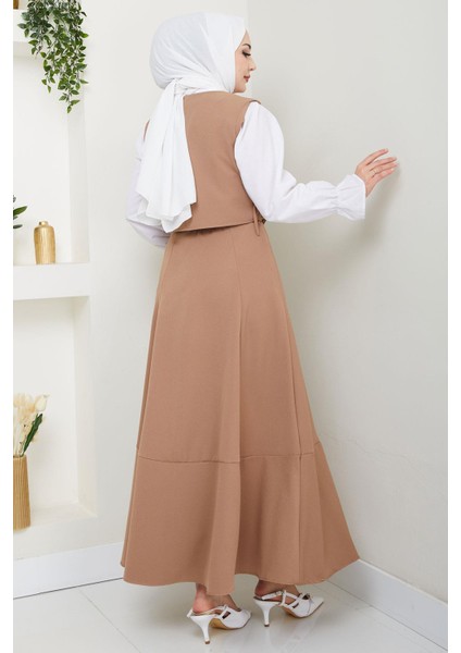 Yandan Bağlamalı Yelekli Takım Vizon HM2723 indirimleri