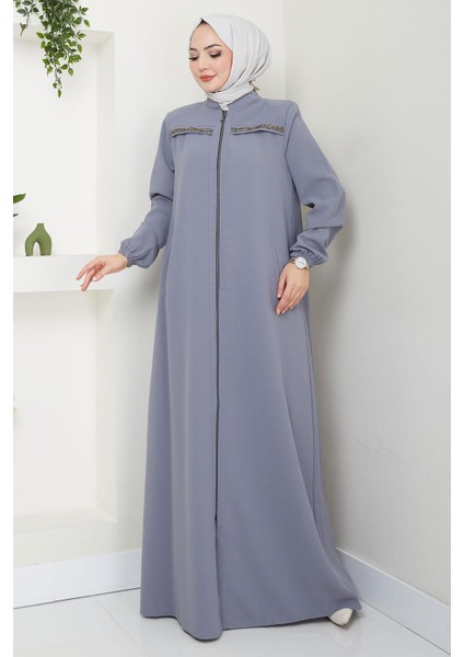 Gala Taş Detaylı Ferace Gri HM2313 modelleri