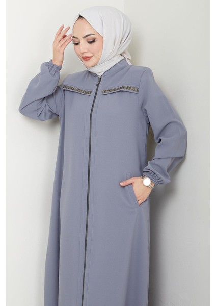 Gala Taş Detaylı Ferace Gri HM2313 fırsatları