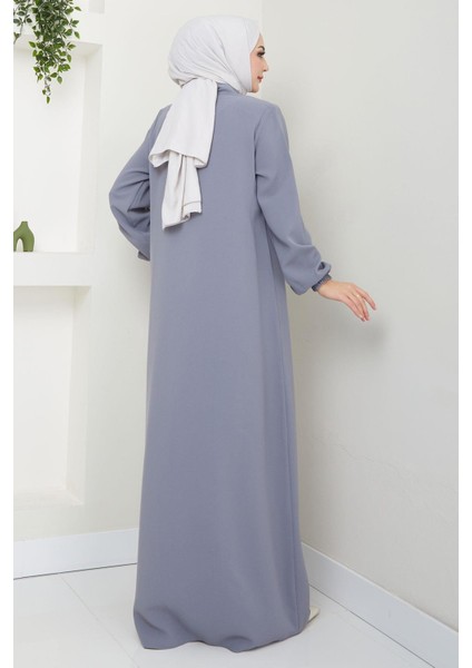 Gala Taş Detaylı Ferace Gri HM2313 indirimleri