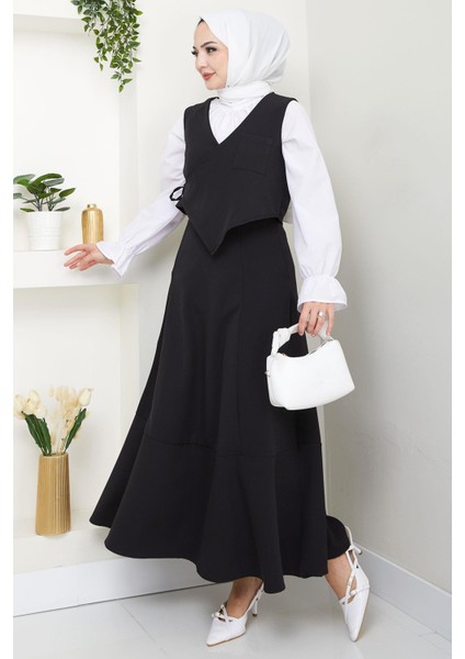 Yandan Bağlamalı Yelekli Takım Siyah HM2723