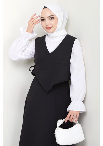 Yandan Bağlamalı Yelekli Takım Siyah HM2723 fiyatları