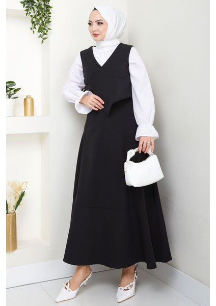 Yandan Bağlamalı Yelekli Takım Siyah HM2723 modelleri