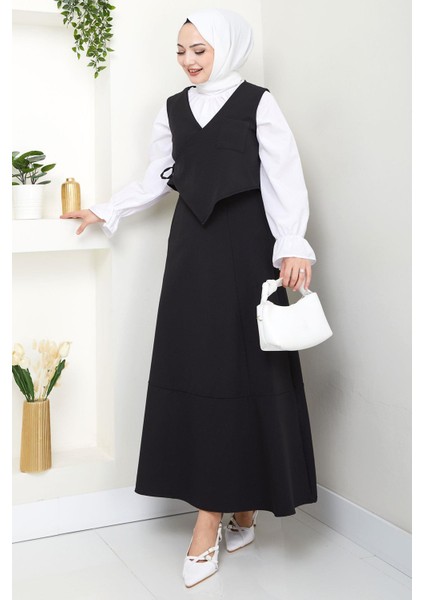 Yandan Bağlamalı Yelekli Takım Siyah HM2723 fırsatları