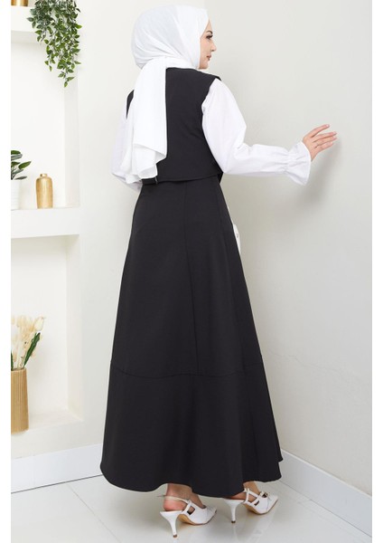 Yandan Bağlamalı Yelekli Takım Siyah HM2723 indirimleri