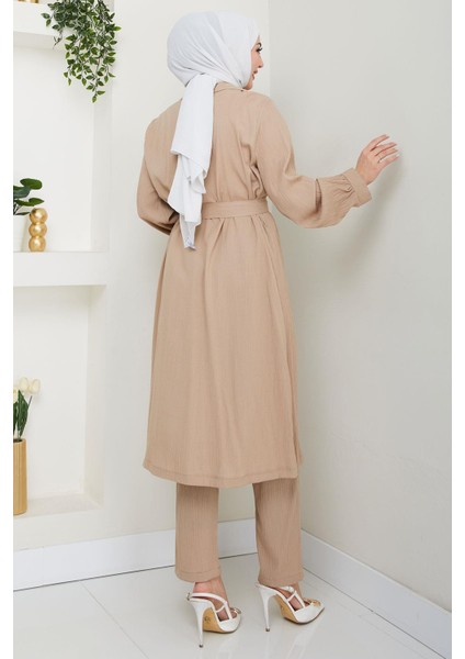 Yazlık Kruvaze Yaka Trençkot Ikili Takım Vizon HM2703 indirimleri