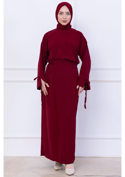 Yandan Bağlamalı Ayrobin Etekli Takım Bordo HM2738