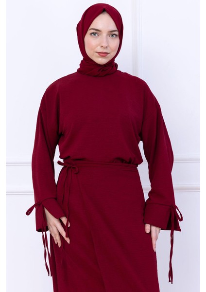 Yandan Bağlamalı Ayrobin Etekli Takım Bordo HM2738 fırsatları