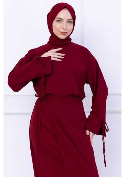 Yandan Bağlamalı Ayrobin Etekli Takım Bordo HM2738 indirimleri