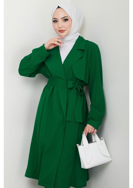 Yazlık Kruvaze Yaka Trençkot Ikili Takım Zümrüt Yeşili HM2703 fiyatları