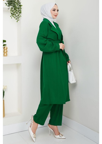 Yazlık Kruvaze Yaka Trençkot Ikili Takım Zümrüt Yeşili HM2703 fırsatları