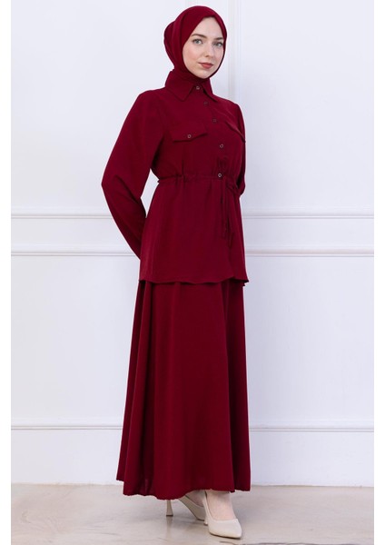 Beli Bağlamalı Etekli Ayrobin Takım Bordo HM2734 indirimleri