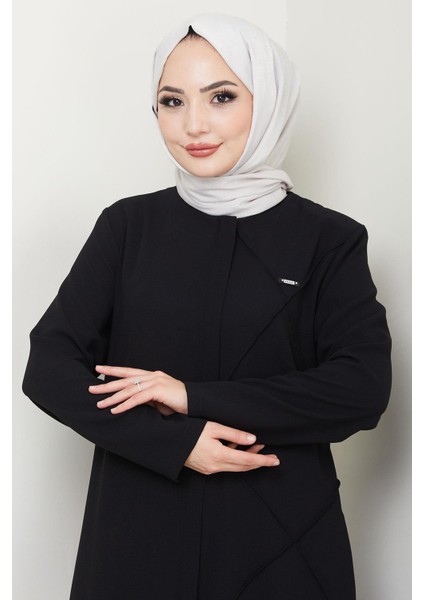 Tek Tarafı Çapraz Dikişli Ferace Siyah HM2708